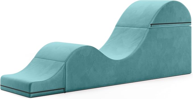Avana Kami Convertible Chaise/Bed Bench for Yoga & Massage - 2-in-1 End of Bed Ottoman with Concealed Fold Out Yoga Lounge Chair, 22" Wide, Microvelvet Blue