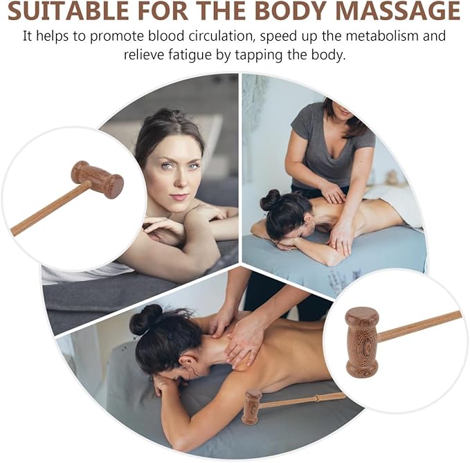 Back Massager Handheld Wooden Massage Hammer for Body Pain Relief Neck Shoulder Leg Feet Relaxation 15.74 Inch Long Handle Tool