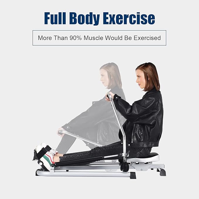 DORTALA Total Motion Rowing Machine Rower with LCD Monitor, Adjustable Hydraulic Cylinder Resistance and Full Arm Extensions for Whole Body Muscle Training Home Use, 265 lb Weight Capacity