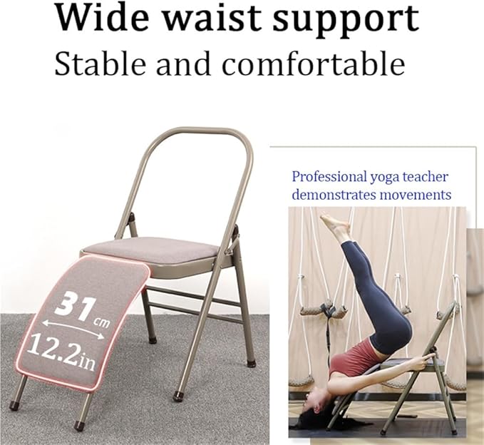 Folding Yoga Chair for Adults, Curved Chaise Lounge Chair for Yoga, Heavy-Duty Meditation and Exercise Chair with Detachable Lumbar Back Support for Home Workouts and Stretching (Black)