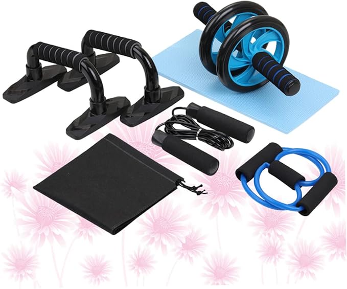 BESPORTBLE 1set Fitness Equipment Set for Includes Ab Roller Jump Rope Push-up Bars Resistance Band Knee Pads Storage Bag Exercise Tools for Levels