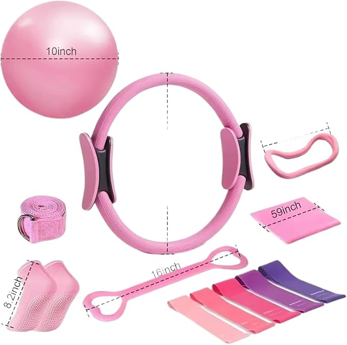 13 Piece Pilates Yoga Set for Women, Home Gym Workout Kit with Resistance Bands, Ankle Weights, Pilates Ring & Loop Bands, Toning Fitness Essentials Starter Accessories(Purple)