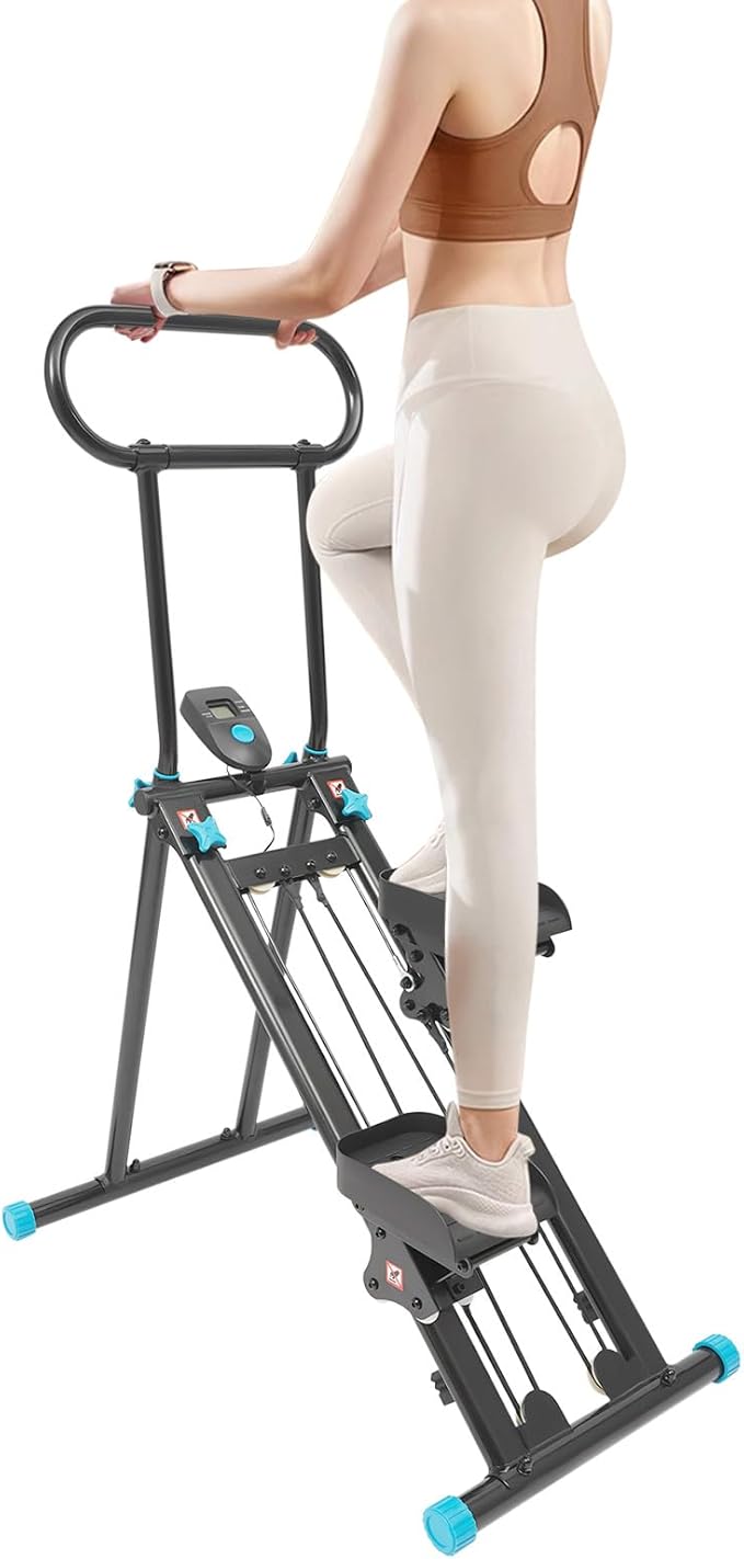 Stair Stepper for Exercise at Home, Foldable Compact Space Cardio Vertical Climbing Stairs Machine, Stair Master with Adjustable Height Handle, Anti-Slip Pedal