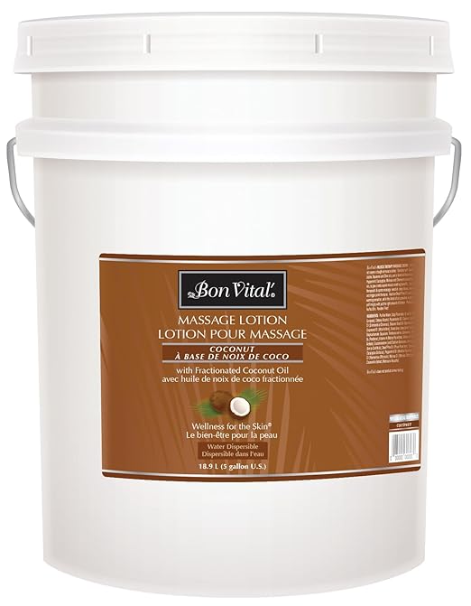 Bon Vital' Coconut Massage Lotion, 5 Gallon, Lightweight Formula with Pure Fractionated Coconut Oil, Professional Therapy Lotion, Hydrating and Unscented