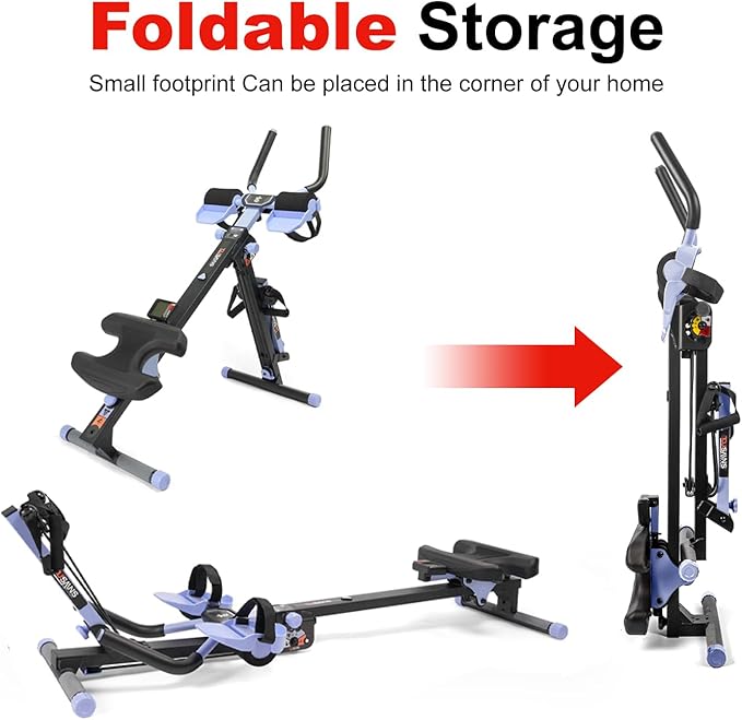 Tousains 3 in 1 Foldable Rowing Machine, AB Machine with 3 Level Angle & Led Monitor, Multi-Functional Rower Fitness Equipment Home Gym Full Body Fitness Machine