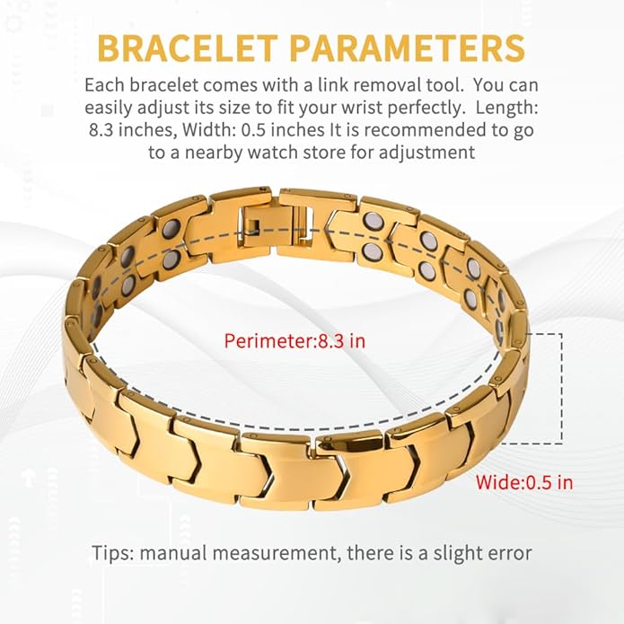 Magnetic Bracelets for Men，Stainless Steel Bracelet Lymphatic Drainage Therapeutic Magnetic Bracelets with Double Row Magnets Jewelry Gift with Adjust Tool