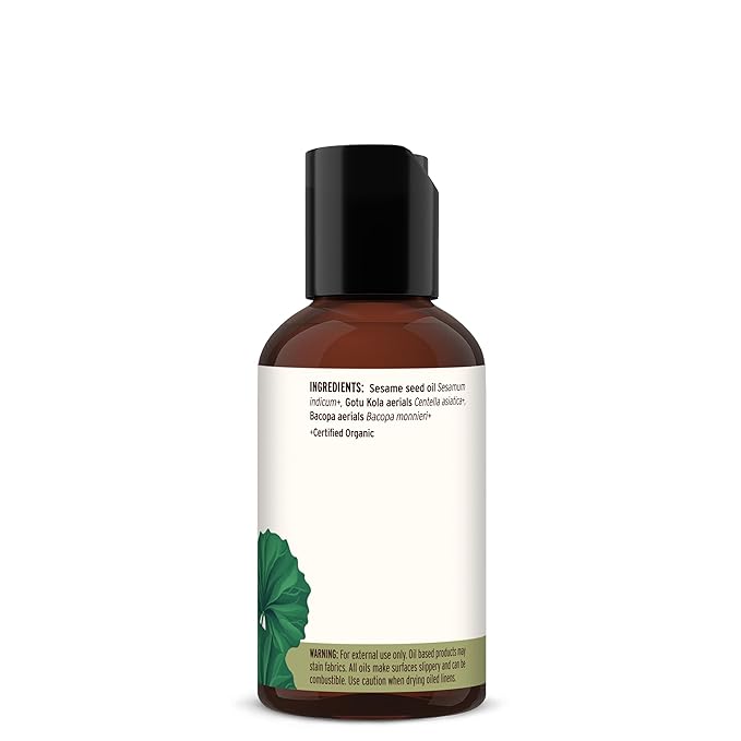 Banyan Botanicals Brahmi Oil with Sesame Base – Organic Ayurvedic Massage Oil with Gotu Kola and Bacopa ­­– Calming Massage Oil for Focus & Relaxation – 2 oz – Non GMO Sustainably Sourced Abhyanga Oil