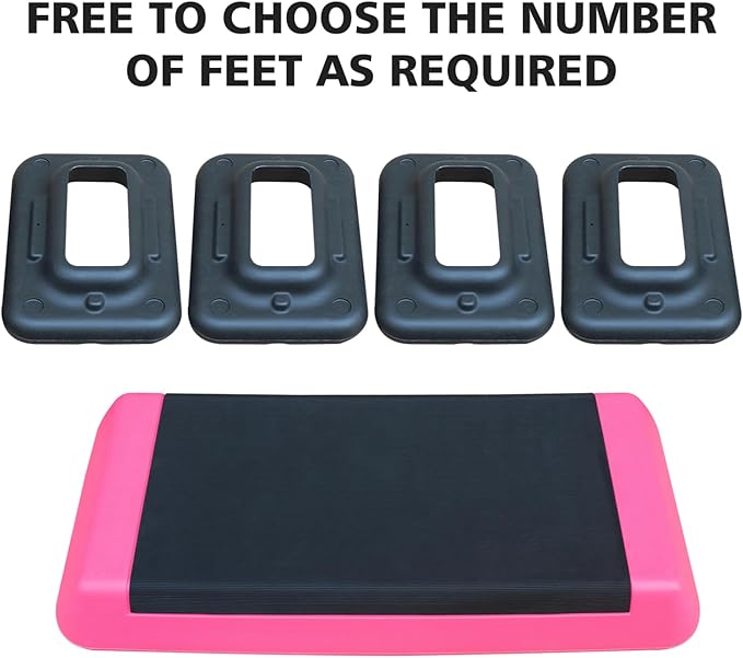Adjustable Workout Aerobic Stepper in Fitness & Exercise Step Platform Trainer Pink Black with 4 Risers