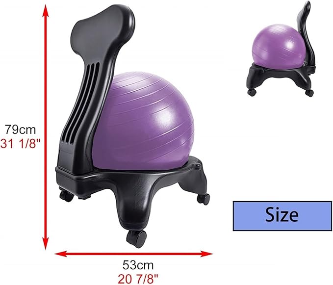 Yoga Ball Chair,Yoga Ball，Exercise Ball, Yoga Ball Chair Ergonomic Exercise Ball Chair Purple Yoga Ball Chair with Wheels Ball & Foot Pump Sitting Balls for Teenagers Adults