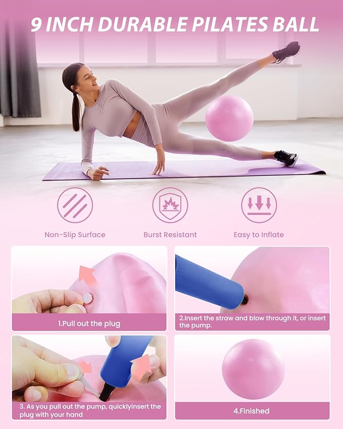 Pilates Equipment Kit for Home Workout, Home Pilates Essentials Kit Magic Circle Ring and Ball Set, Adjustable Ankle Wrist Weights, Resistance Bands, Fitness Equipment Accessories