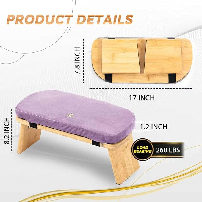 Meditation Bench, Bamboo Meditation Stool, Folding Kneeling Meditation Bench, Seiza Prayer Bench, Prayer Bench with Meditation Cushion, Kneeling Stool (Purple)
