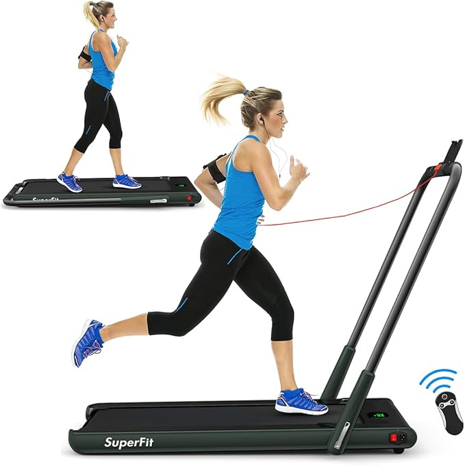 Goplus 2 in 1 Folding Treadmill, 2.25HP Under Desk Electric Superfit Treadmill, Installation-Free with APP Control, Remote Control, Bluetooth Speaker, LED Display, Walking for Home