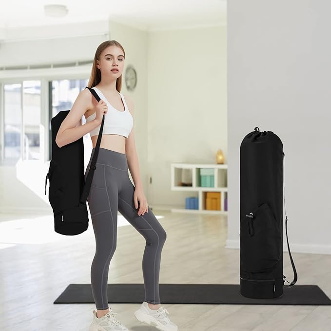 sportsnew Yoga Mat Bag with Water Bottle Pocket and Bottom Wet Pocket, Exercise Yoga Mat Carrier Multi-Functional Storage Bag, Patent pending