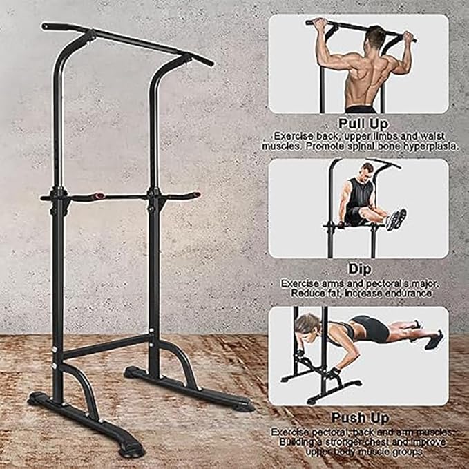Power Tower Pull Up Bar and Dip Station,Adjustable Height Dip Stand Multi-Functional Strength Training Fitness Workout Station for Home Gym