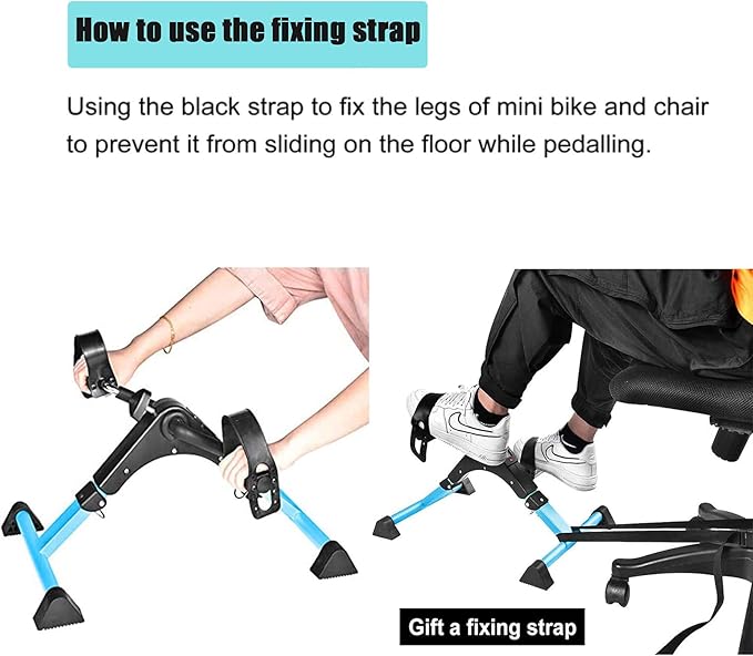 Pedal Exerciser Under Desk Bike with LCD Monitor Resistance for Seniors, Stationary Foldable Mini Exercise Bike Pedals Peddler Exerciser for Arms and Legs for Office or Home (Blue)