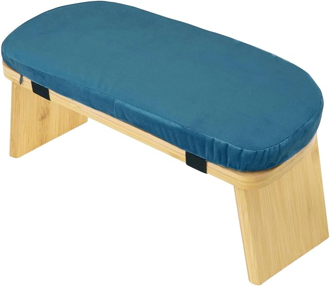 Meditation Bench Prayer Bench with Soft Cushion Wooden Comfortable Portable Folding Kneeling Stool Prayer Stool, Blue