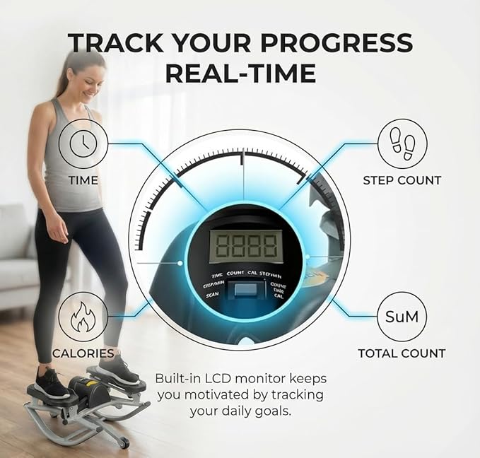 Lateral Rocking Fitness Stepper - Low-Impact Home Workout Machine for Knees & Joints with Digital Counter