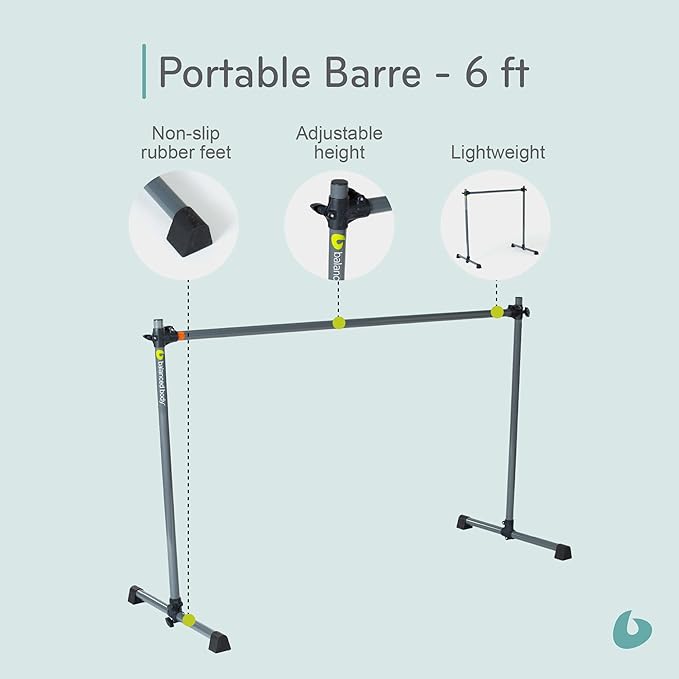 Balanced Body Portable Barre, Pilates Bar, Workout Equipment for Home Gym or Pilates Studio, 4 ft or 6ft, Dark Gray.