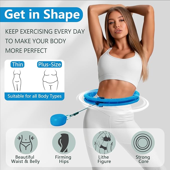 U1 Weighted Hula Hoop 30 Knots 19"-61" for Adults with Waist Trimmer Belt & Durable Wash Bag Bundle– Fitness Hoop for Exercise, Workout, Slimming & Home Gym