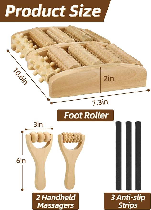 Aulock Double Foot Roller Massager Kit for Plantar Fasciitis Relief - 3 pcs Wooden Anti-Slip Feet Massager for Neuropathy Pain, Useful Gifts for Mom, Dad