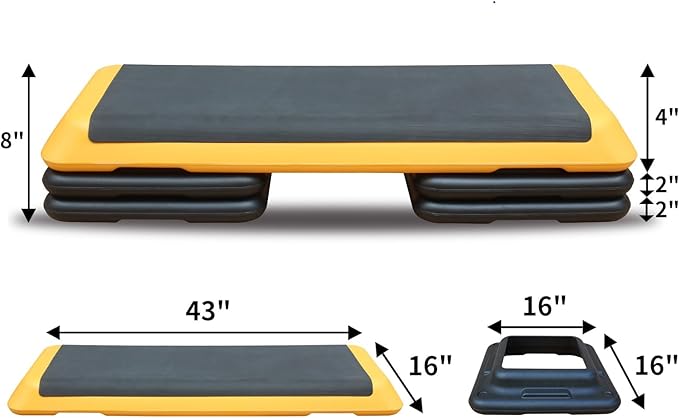 Adjustable Aerobic Workout Step Platform with 4 Stackable Risers in Fitness Exercise Platform Trainer,43” Aerobics Workout Stepper for Home Gym Cardio Strength Training