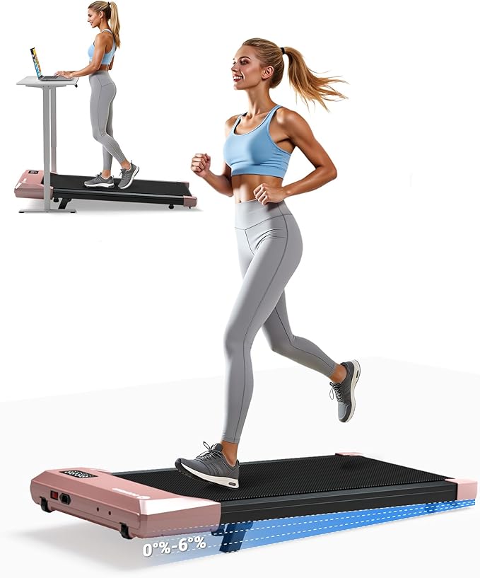 DeerRun Under Desk Walking Pad Treadmill for Home Office & Small Spaces, 6% Manual Incline, 0.6–3.8 MPH Walking Speed, 2.5 HP, 300 lb Capacity, App & Remote Control