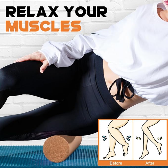 Cork Yoga Roller, Back Pain Relief Cylinder, Deep Tissue Massager Roller for Muscle Massage, Lightweight Fitness Tool for Yoga and Backbend Training, 11.8 x 3.9 Inch