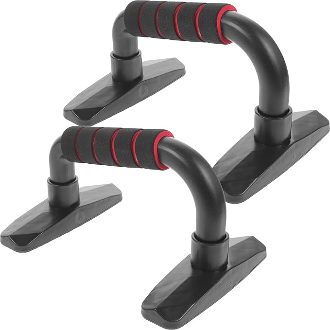 VALICLUD Push-up Stand Hand Grip Fitness Bracket, I-shaped Steel Bodybuilding Arm Strength Training Tool with Non-slip Base, Black and Red for Home Gym Chest Workout