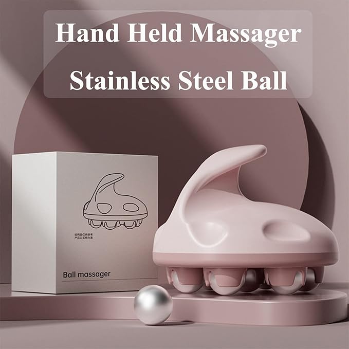WMM Hand Held Massager, Full Body Massage Tool with Roller Ball Massager Manual 360-degree-roller for Muscle Back Neck Joint Foot Shoulder Leg Pain Relief with Portable Design
