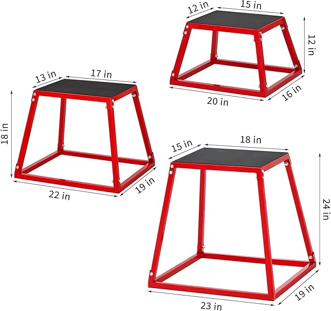 PeakPursuit Plyometric Jump Box - Heavy-Duty Steel Plyo Box with Anti-Slip Rubber Pads, Set of 12, 18", 24", 30" Box Jump Platforms for Strength & Conditioning Training, Home Gym
