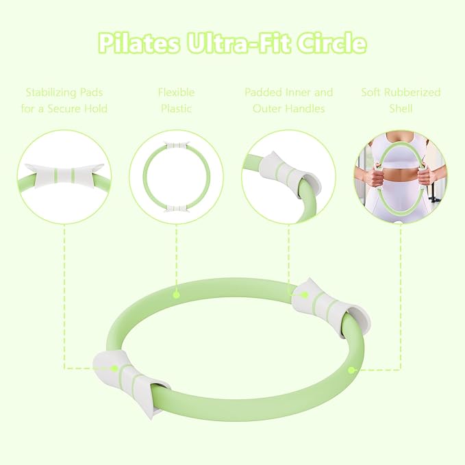 14" Pilates Ring - Magic Circle for Inner Thigh, Arm & Core Toning | Anti-Bend Foam Handles | Home Fitness Gear for Women