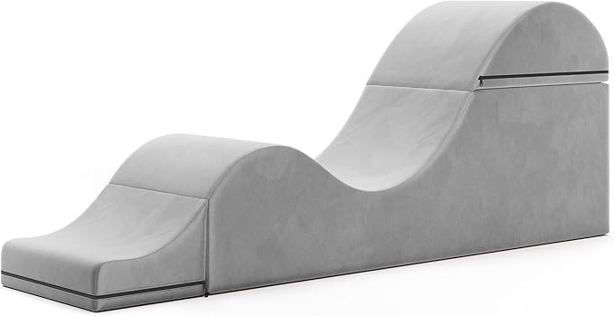 Avana Kami Convertible Chaise/Bed Bench for Yoga & Massage - 2-in-1 End of Bed Ottoman with Concealed Fold Out Yoga Lounge Chair, 22" Wide Microvelvet Grey