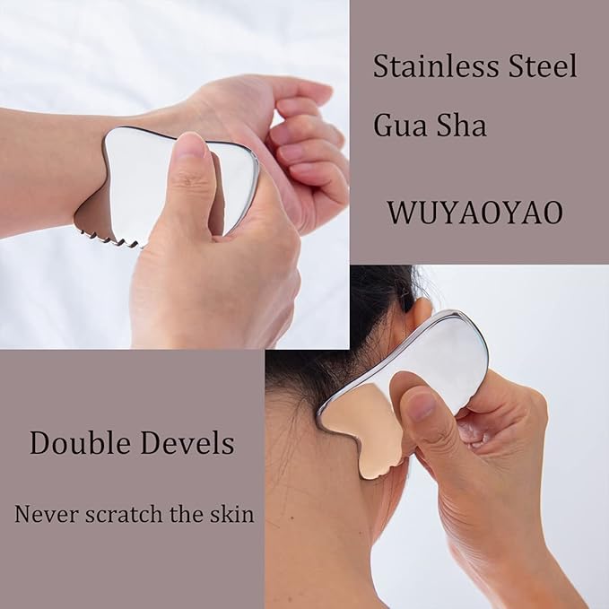 wuyaoyao Stainless Steel Gua Sha Facial Tool 4-Edge Gua Sha Scraping Massage Tool Gua Sha Tools for Anti Cellulite, Face Lifting, Lymphatic Drainage, Soft Tissue(F)