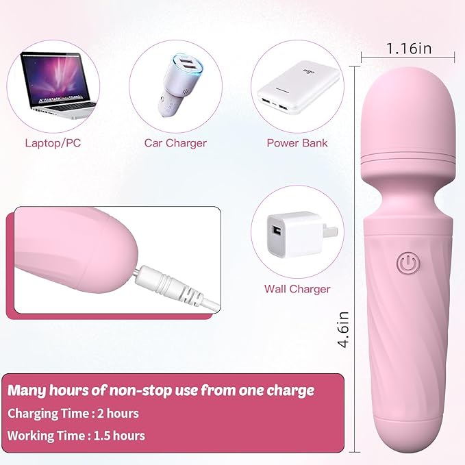 Handheld Personal Mini Massager Tool– Waterproof, USB Rechargeable, 10 Vibration - Perfect on Back Legs Hand Pains and Sports Recovery(Light Pink)
