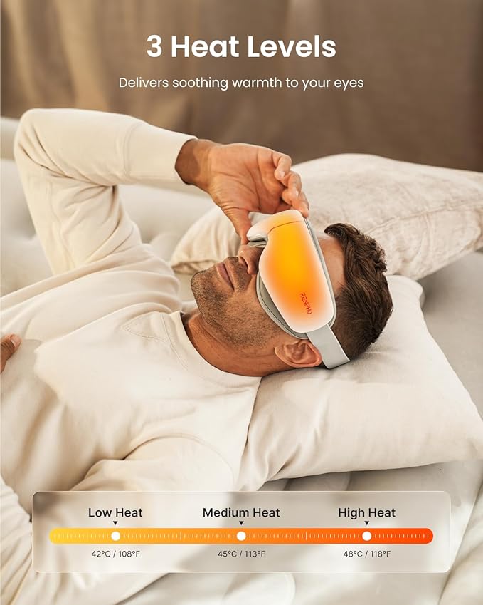 RENPHO Ultra-Quiet Eye Massager with Heat, Lightweight Heated Eye Mask for Migraines, Face Massager for Dry Eyes Relax Reduce Strain Improve Sleep Eyeris Zen