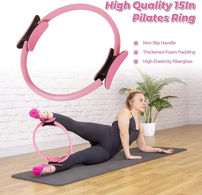 13 Pcs Pilates Kit for Women - Home Pilates Equipment Set with Magic Circle Resistance Bands Yoga Ball for Beginners Full Body Toning Thighs Arms Hip Workout