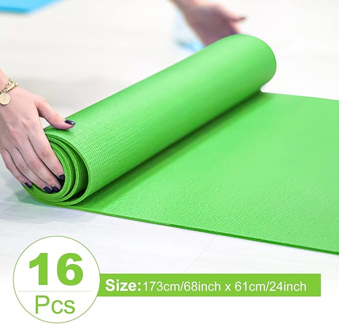 24 Pack 3 mm Thick Yoga Mat Bulk, Non Slip Exercise Workout Fitness Pad for Women Men, Gym Home Yoga Pilates, Easy to Clean, Sturdy PVC