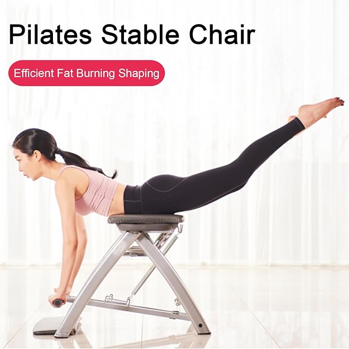 Pilates Fitness Chair - Split-Pedal Stability Equipment with 3-Speed Resistance for Home Gym Workout, Foldable Design