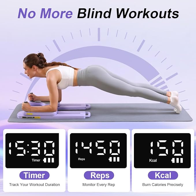 Pilates Board, Pilates Reformer Multifunctional Home Workout Equipment with Resistance Bands & LED Timer, Anti-Slip Design Machine, Core & Full Body Training Pilates Kit for Women and Beginners