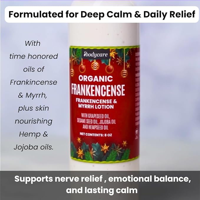 Frankincense & Myrrh Organic Hand, Body & Massage Lotion Gift Box 3 Pack Holiday Christmas Gifts, Hand Cream, Stocking Stuffer, Self Care, Massage