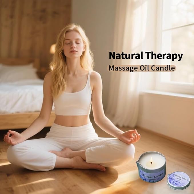 Massage Candle Natural Soybean Wax for Skin Moisturizing, Coconut Oil Jojoba Oil Based Scented Low Temp Candle Gift 2.3 OZ (Lavender)