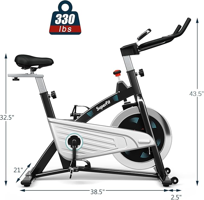 GYMAX Magnetic Stationary Bike, 30lbs Flywheel Indoor Cycling Bike with LCD Monitor & Heart Rate Sensor, Adjustable Cardio Aerobic Spinning Exercise Workout Bike for Home Gym