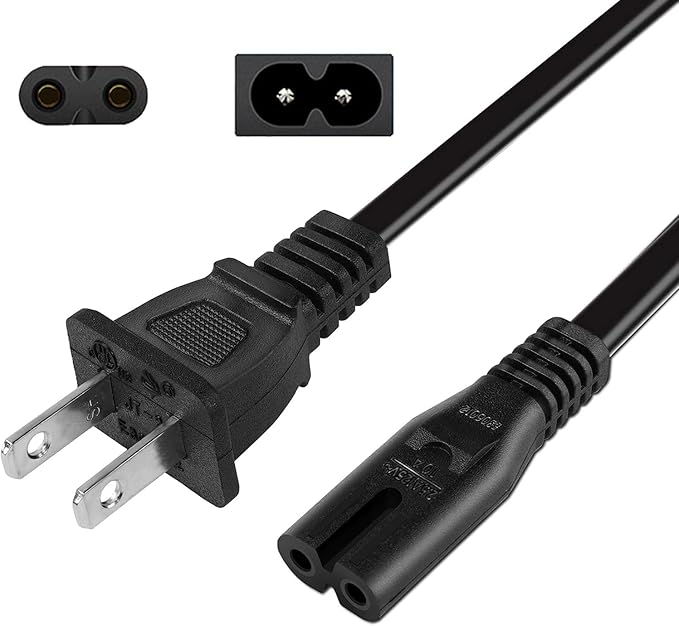 6ft Non-Polarized 2-Prong Power Cord (NEMA 1-15P to IEC C7) - Compatible with Under Desk Elliptical Bike, Exercise Elliptical, Recumbent Upright Trainer