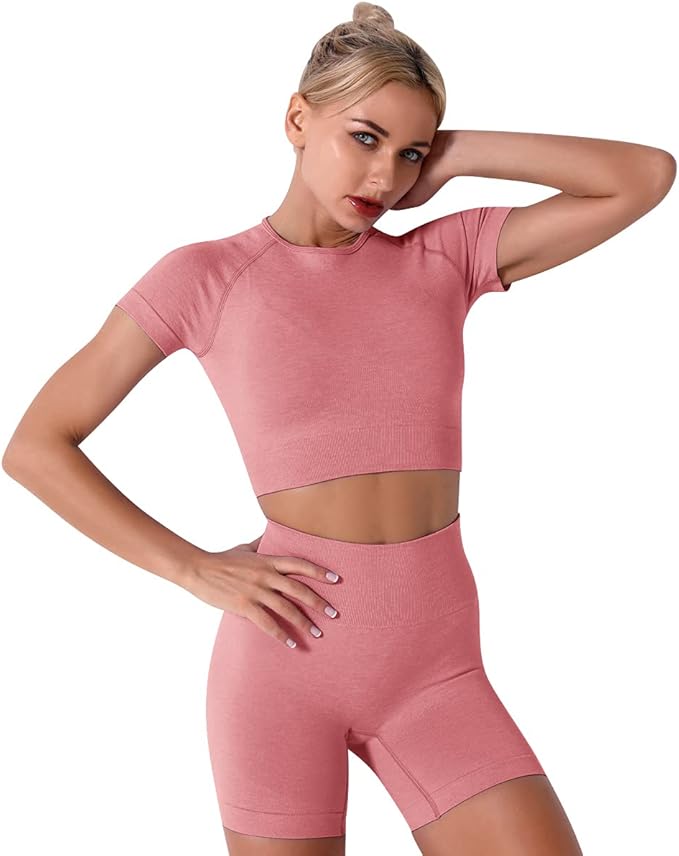 IMEKIS Women's Yoga Outfit Seamless Workout Set High Waist Exercise Shorts Pants with Sport Crop Top Bra 2PCS Gym Tracksuits