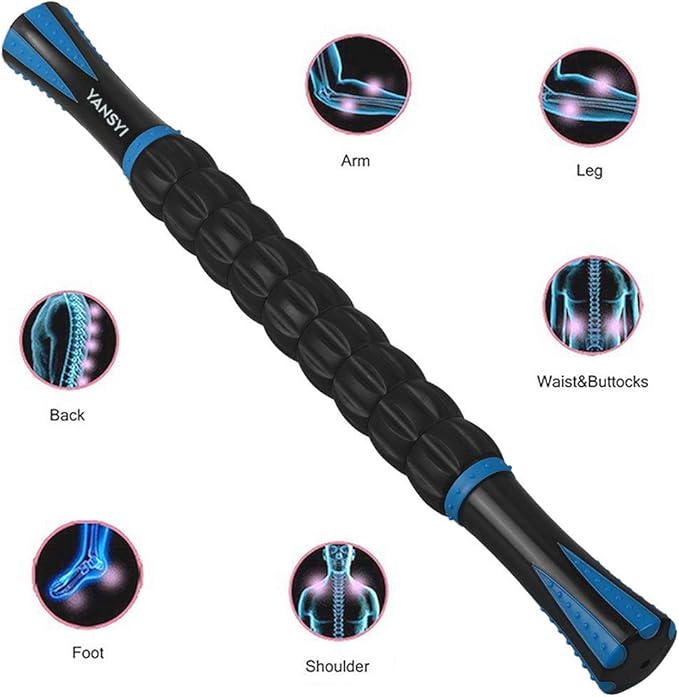 YANSYI Professional 9-Roller Deep Tissue Massage Stick - Portable Muscle Recovery Roller for Athletes, Relieves Post-Workout Soreness & Leg/Back Pain - Portable Physio Tool (Blue 1)
