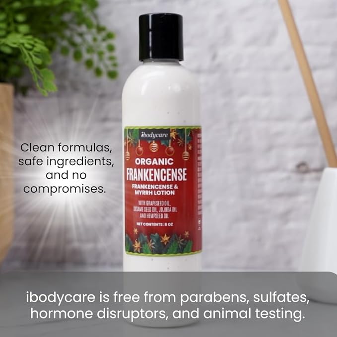 Frankincense and Myrrh Organic Hand, Body and Massage Lotion, Holiday Christmas Gifts, Holiday Hand Cream, Christmas Gifts for Coworkers, Stocking Stuffer, Self Care, Massage and Sp