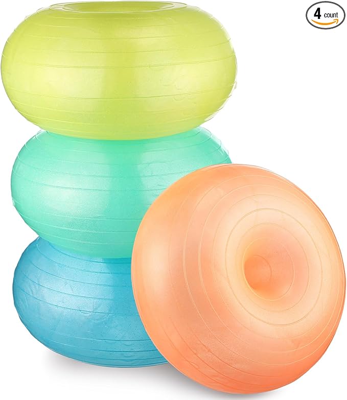 Libima 4 Pcs Flexible Seating for Classroom Inflatable Ball Chairs with Pump Donut Exercise Ball Cushion Seat for Balance and Stability Training School Home Office Gym Yoga Workout