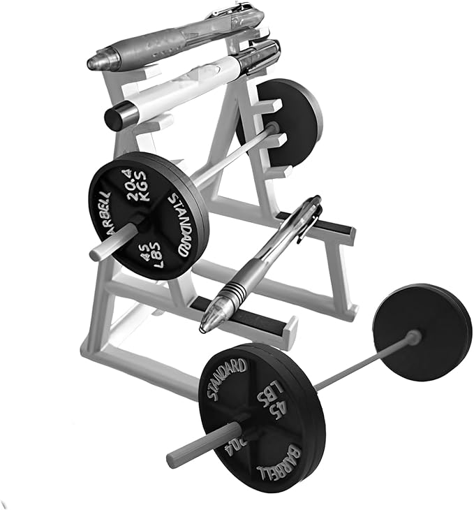 EKDJKK Squat Rack Pen Holder, Modern A-Frame Style, Gray Plastic, Fun Desk Gym Decor with Weights & Barbells