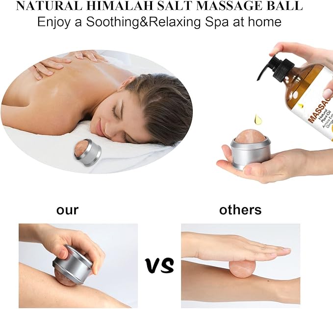 gemshan Massage Roller Ball, Natural Himalayan Salt Ball Roller Hand Massage Toll for Neck,Back,Arm Full Body Massage. (Gray)