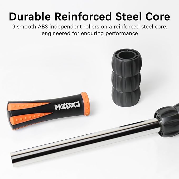 Muscle Roller Massage Roller Stick- Deep Tissue Fascia Blaster for Myofascial Pain Relief, Lymphatic Drainage & Body Sculpting, Handheld Physical Therapy & Recovery Tool (Orange black-18 inch)